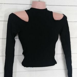 Sexy Cold Shoulder Black Stretch Top